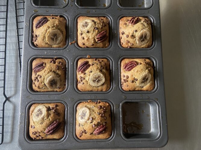 mini banana bread square