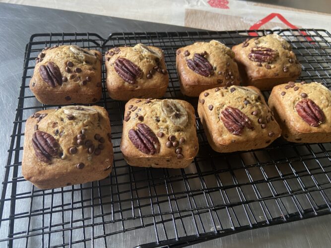 mini banana bread square