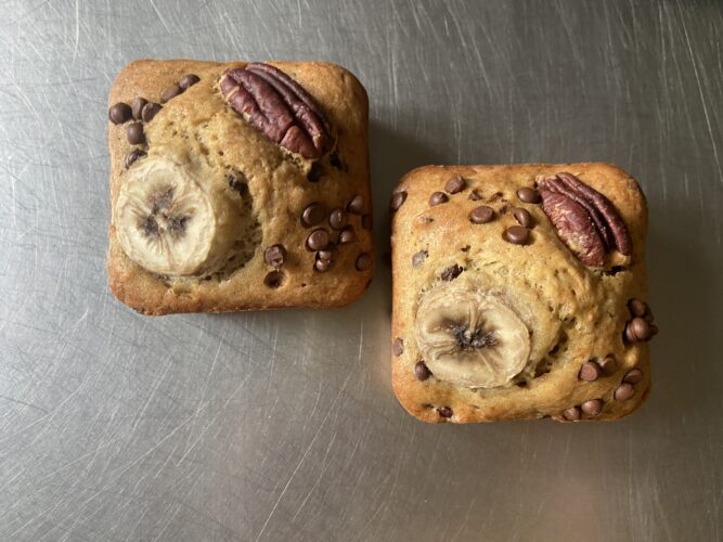 mini banana bread square