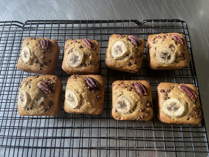 mini banana bread square
